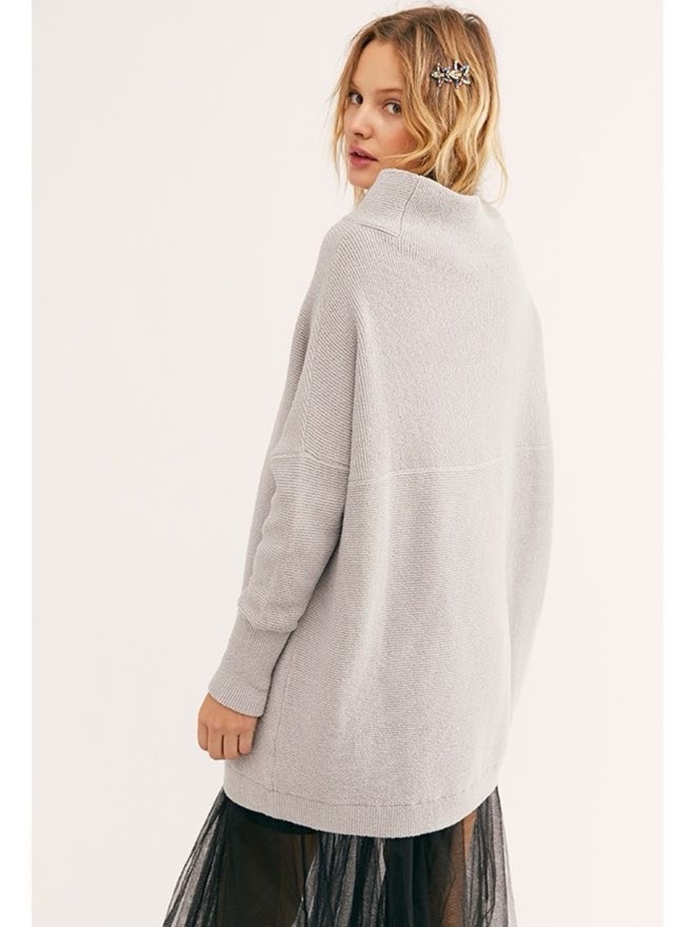 Free People Ottoman Slouchy Tunic Grey-Ice Medium Oversized Fall Cozy Bohemian - Picture 2 of 12
